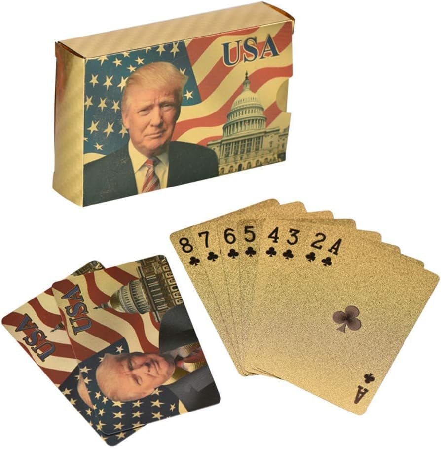 Donald Trump Playing Cards - Gold Playing Cards Deck of Waterproof Poker Cards for Game for Table Games Good Trump Gift for Men,