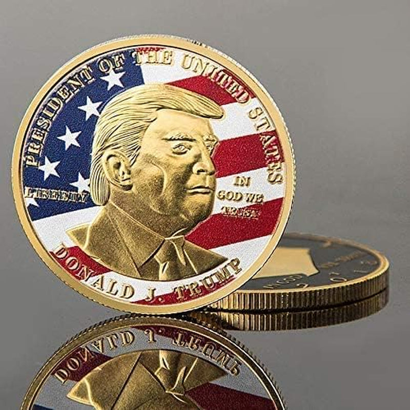 10Pcs USA President Donald Trump 2018 Gold Foil 1000 Dollar Bill Banknote + 2Pcs Official Authentic 24K Gold-Plated Gold Donald Trump Commemorative Coins in Gold and Silver