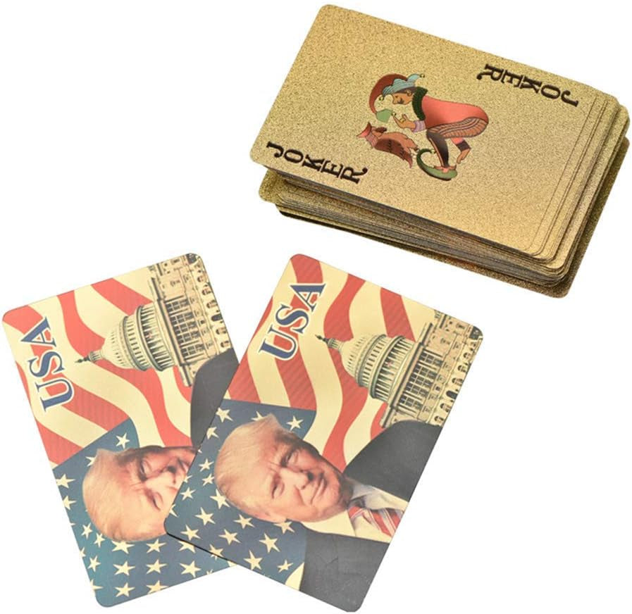 Donald Trump Playing Cards - Gold Playing Cards Deck of Waterproof Poker Cards for Game for Table Games Good Trump Gift for Men,