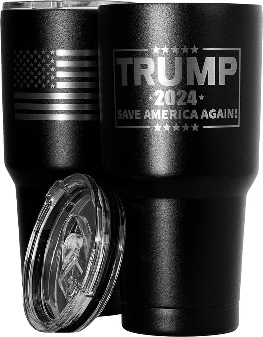 Trump 2024 Travel Coffee Mug - Double Wall Vacuum Insulated Stainless Steel Coffee Thermos 30 Oz Tumbler - Republican Tumbler Tea Mug Patriotic Gift (Trump 2024)