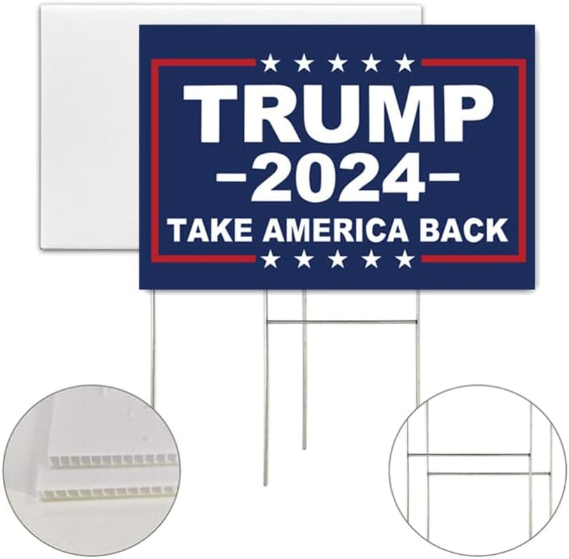 Trump 2024 Yard Sign with H-Stakes - Double Sided 18X12 Inch Trump Take America Back Signs, Placard Voted for Trump Lawn Signs Triggering Signs Rally Decoration Outdoor Lawn Yard Signs