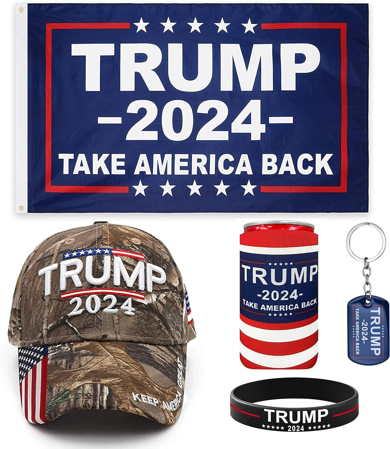 Unique America Trump 2024 Supporter Kit | Trump 2024 Flag | Trump 2024 Hat | Trump Flag | Trump Hat | Trump | Trump Gifts | Trump Flags | Trump Merch|, One Size