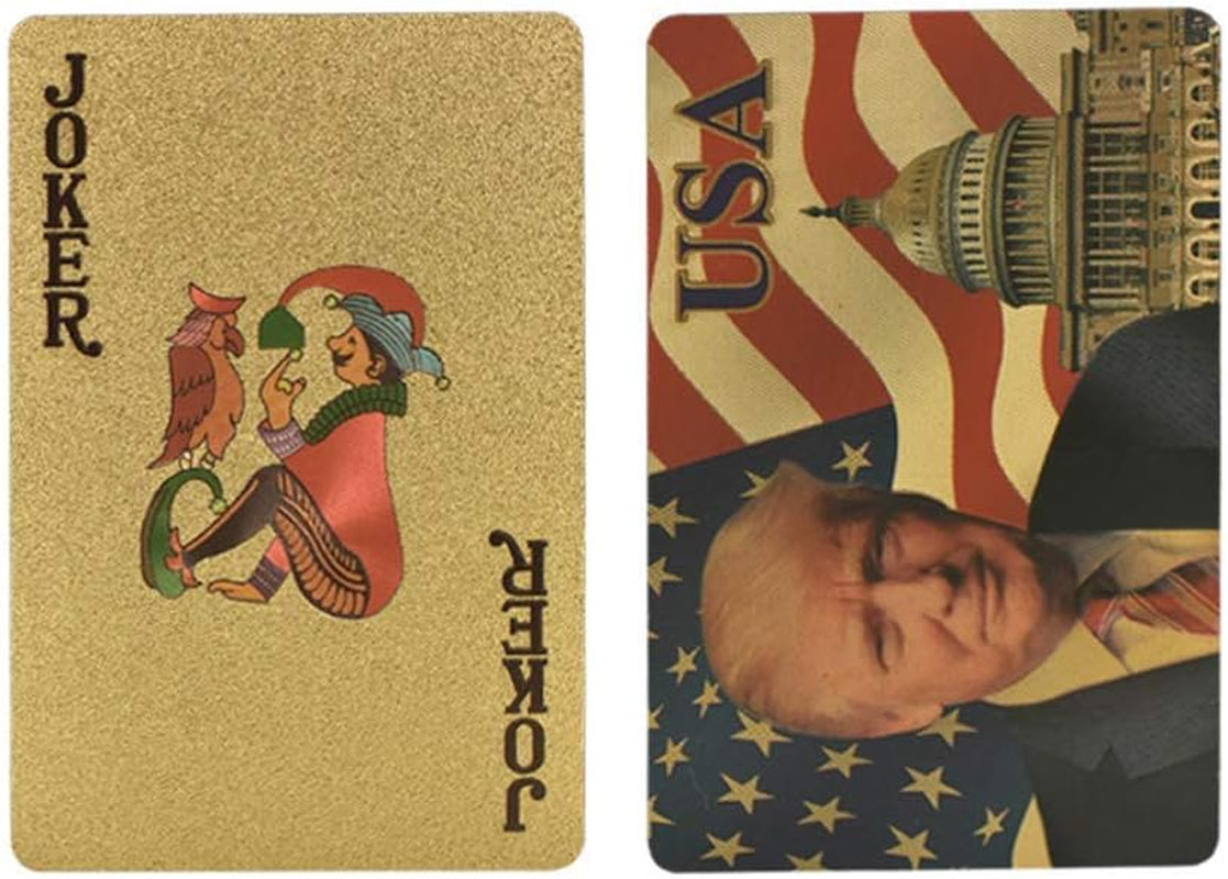 Donald Trump Playing Cards - Gold Playing Cards Deck of Waterproof Poker Cards for Game for Table Games Good Trump Gift for Men,