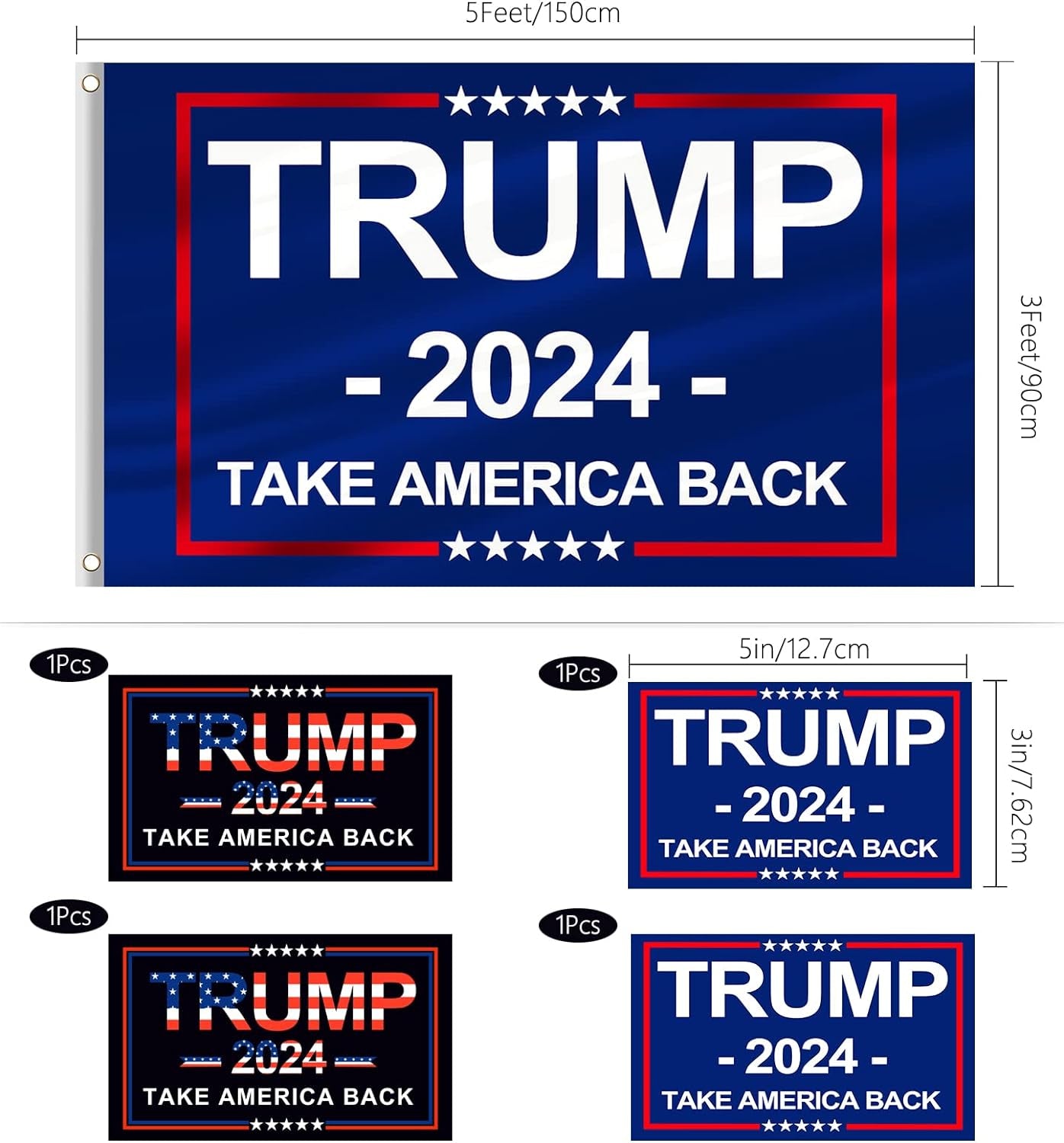 Trump 2024 Flag, 3 X 5 Feet Trump Flag Take American Back with 4 Pcs Trump 2024 Sticker, Polyester Fiber Trump Desantis 2024 Flag, American Flag Bright Anti-Ultraviolet Fading