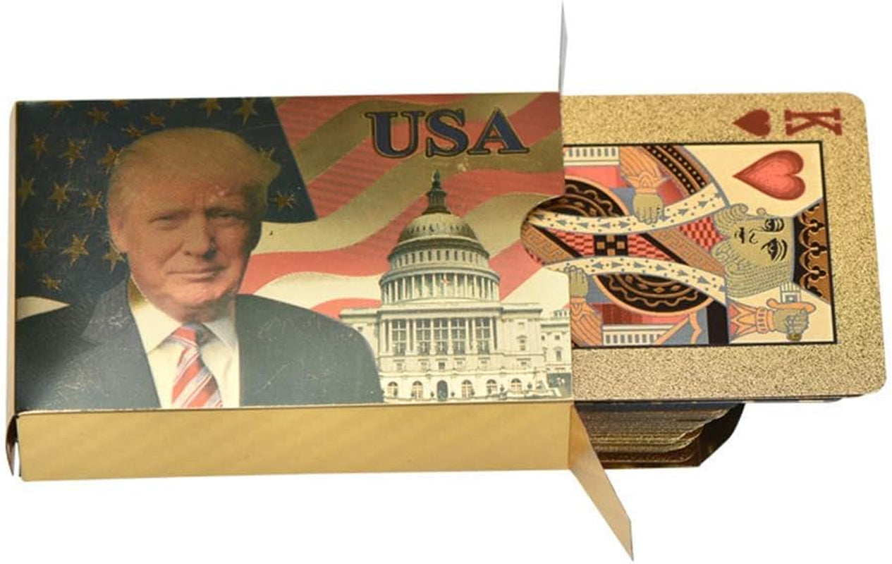 Donald Trump Playing Cards - Gold Playing Cards Deck of Waterproof Poker Cards for Game for Table Games Good Trump Gift for Men,