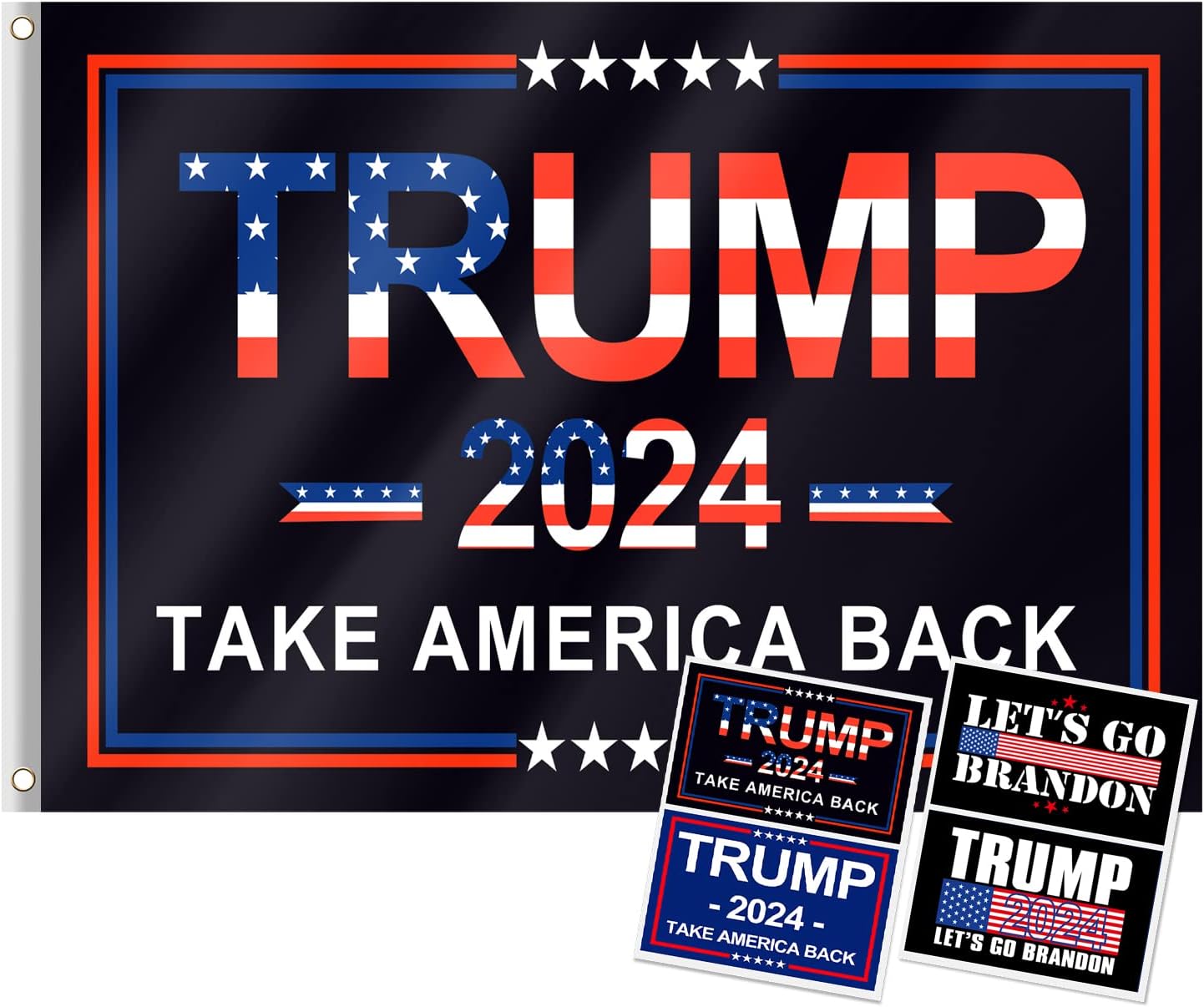 Trump 2024 Flag, 3 X 5 Feet Trump Flag Take American Back with 4 Pcs Trump 2024 Sticker, Polyester Fiber Trump Desantis 2024 Flag, American Flag Bright Anti-Ultraviolet Fading