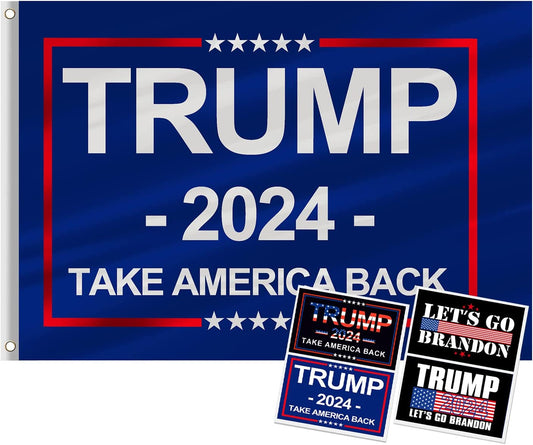 Trump 2024 Flag, 3 X 5 Feet Trump Flag Take American Back with 4 Pcs Trump 2024 Sticker, Polyester Fiber Trump Desantis 2024 Flag, American Flag Bright Anti-Ultraviolet Fading
