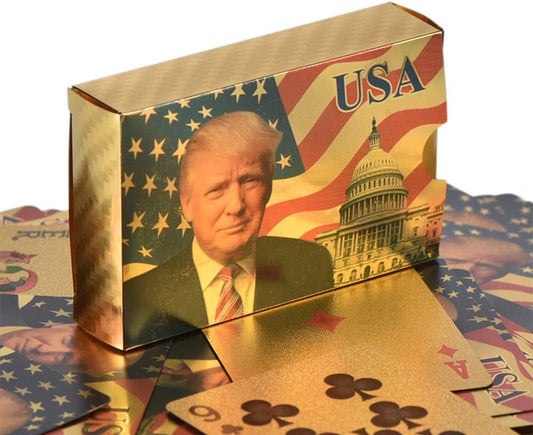 Donald Trump Playing Cards - Gold Playing Cards Deck of Waterproof Poker Cards for Game for Table Games Good Trump Gift for Men,