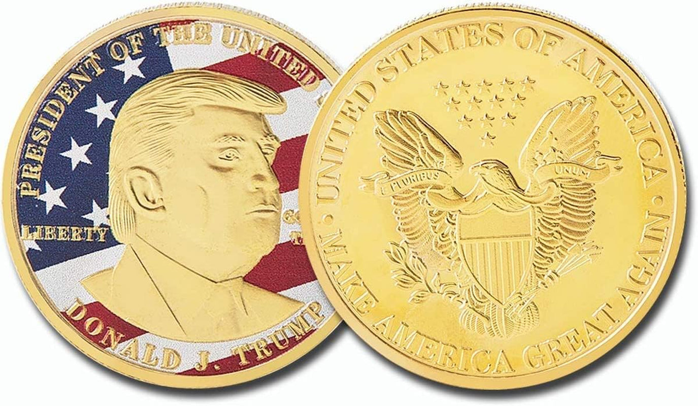 10Pcs USA President Donald Trump 2018 Gold Foil 1000 Dollar Bill Banknote + 2Pcs Official Authentic 24K Gold-Plated Gold Donald Trump Commemorative Coins in Gold and Silver