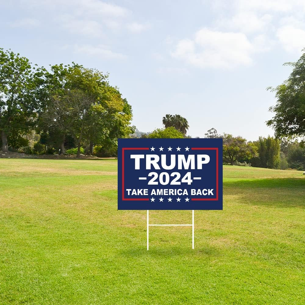 Trump 2024 Yard Sign with H-Stakes - Double Sided 18X12 Inch Trump Take America Back Signs, Placard Voted for Trump Lawn Signs Triggering Signs Rally Decoration Outdoor Lawn Yard Signs