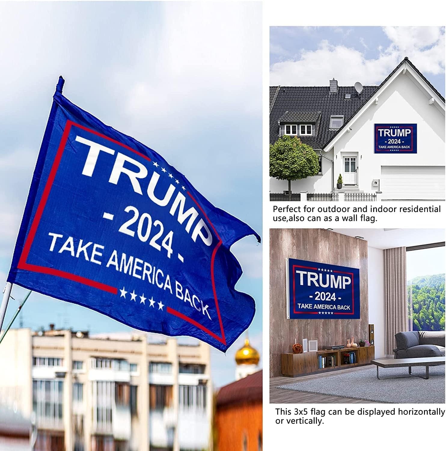 Trump 2024 Flag, 3 X 5 Feet Trump Flag Take American Back with 4 Pcs Trump 2024 Sticker, Polyester Fiber Trump Desantis 2024 Flag, American Flag Bright Anti-Ultraviolet Fading