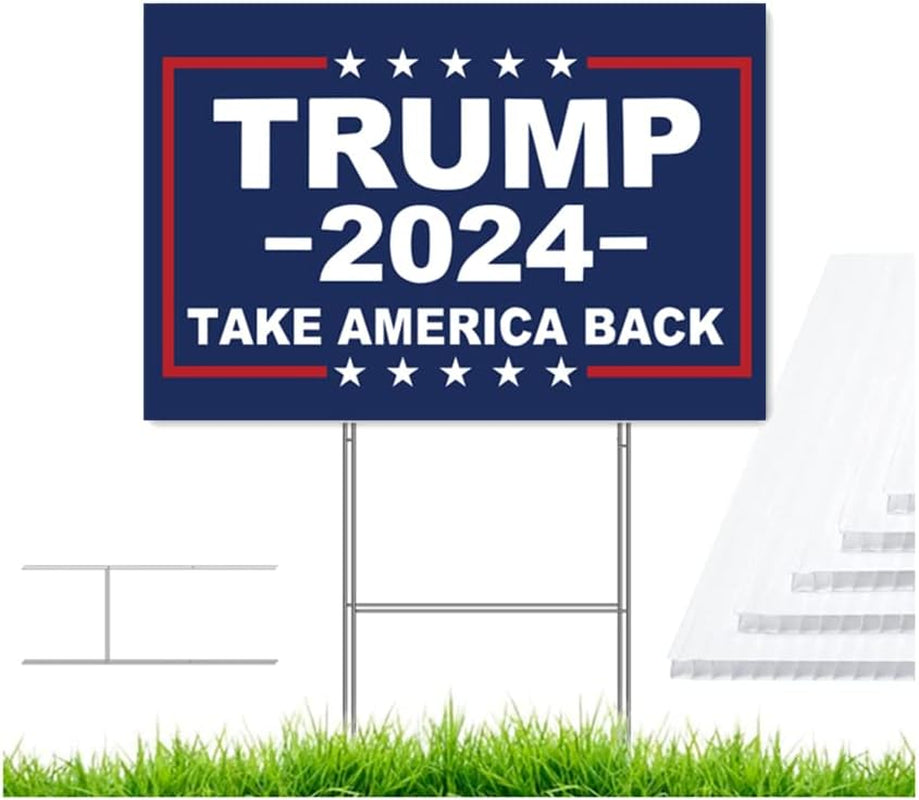 Trump 2024 Yard Sign with H-Stakes - Double Sided 18X12 Inch Trump Take America Back Signs, Placard Voted for Trump Lawn Signs Triggering Signs Rally Decoration Outdoor Lawn Yard Signs