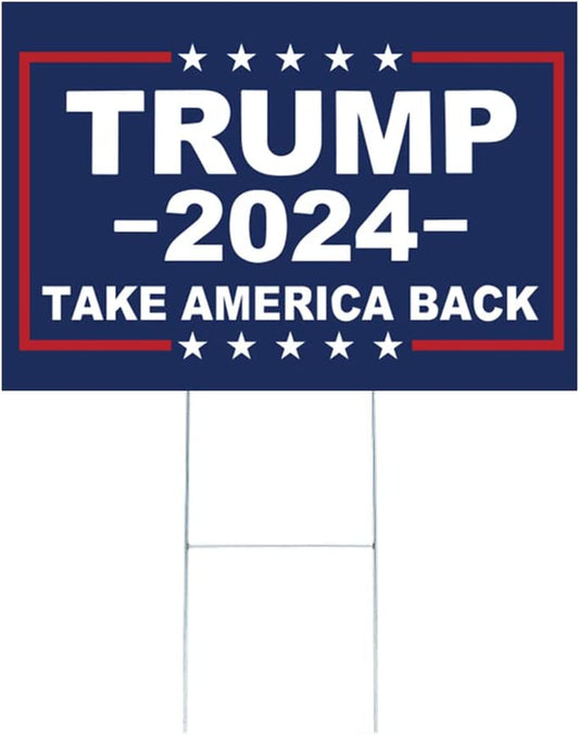 Trump 2024 Yard Sign with H-Stakes - Double Sided 18X12 Inch Trump Take America Back Signs, Placard Voted for Trump Lawn Signs Triggering Signs Rally Decoration Outdoor Lawn Yard Signs