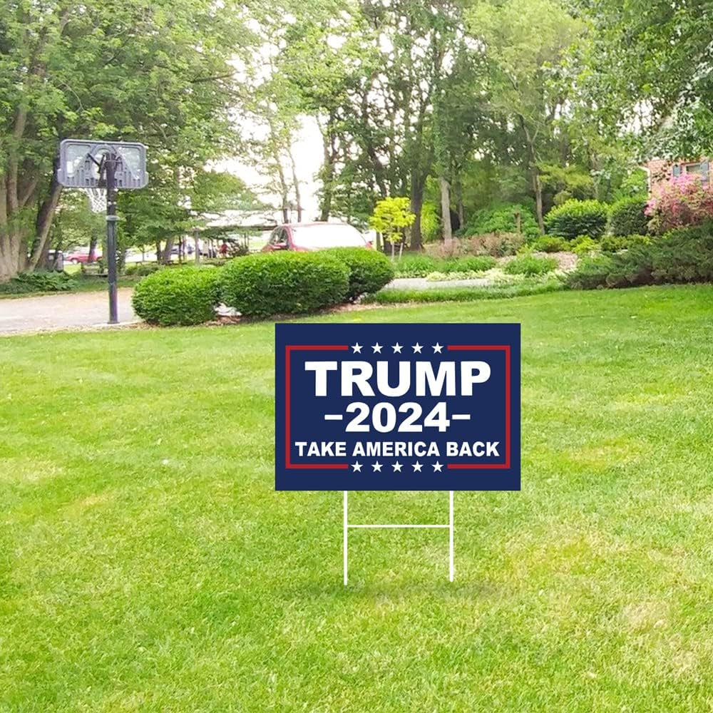 Trump 2024 Yard Sign with H-Stakes - Double Sided 18X12 Inch Trump Take America Back Signs, Placard Voted for Trump Lawn Signs Triggering Signs Rally Decoration Outdoor Lawn Yard Signs